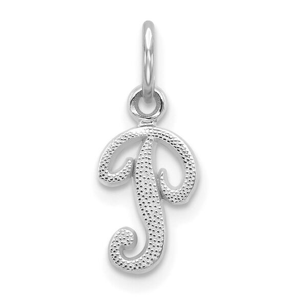 14k White Gold, Sadie Collection, Mini Satin Script Initial P Charm - Picture 1 of 5